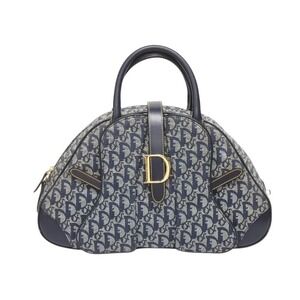 Christian Dior Trotter Double Saddle Bag Navy Blue Canvas Leather
